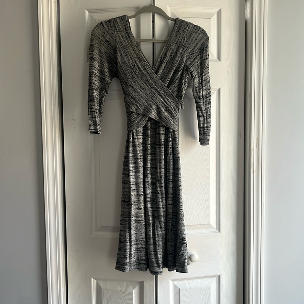 Anthropologie gray print wrap dress